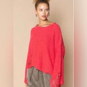 NWT POL Coral Red Popcorn Sweater with Distressed Detailing Size Small